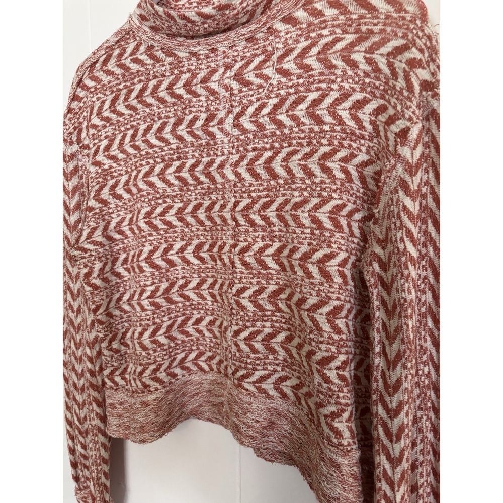 BKE Womens Shirt Size S Chevron Mock‎ Neck Cropped Knit Long Sleeve Top Orange - Picture 7 of 11